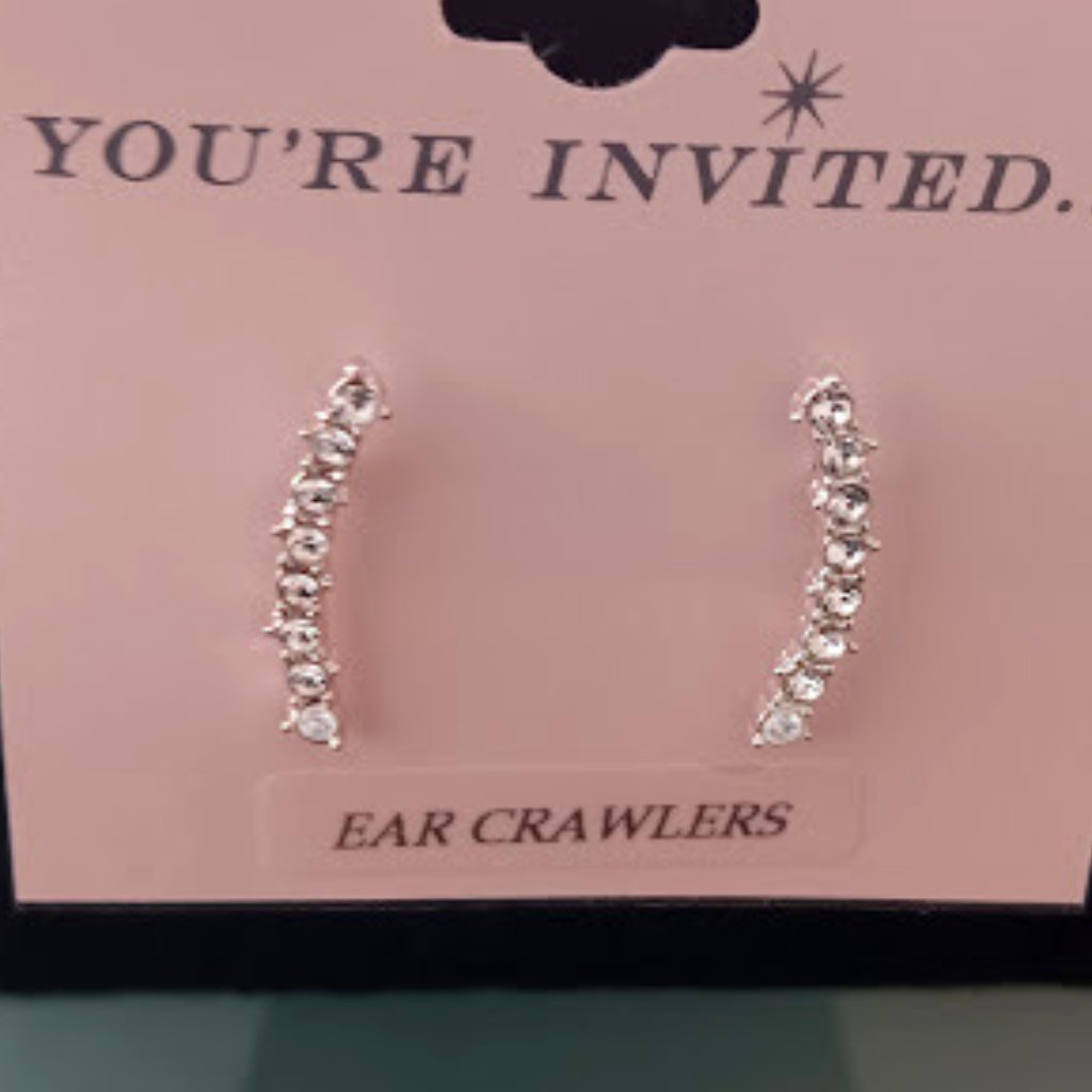 You're Invited Glamorous Silver Clear Crystal Ear Crawler Earrings**New!